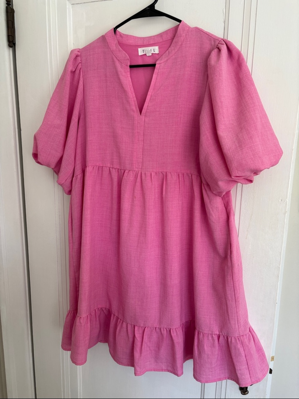 THML Pink Puff Sleeve Ruffle Hem Dress